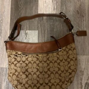 Coach Tan and Brown Signature Shoulder Bag